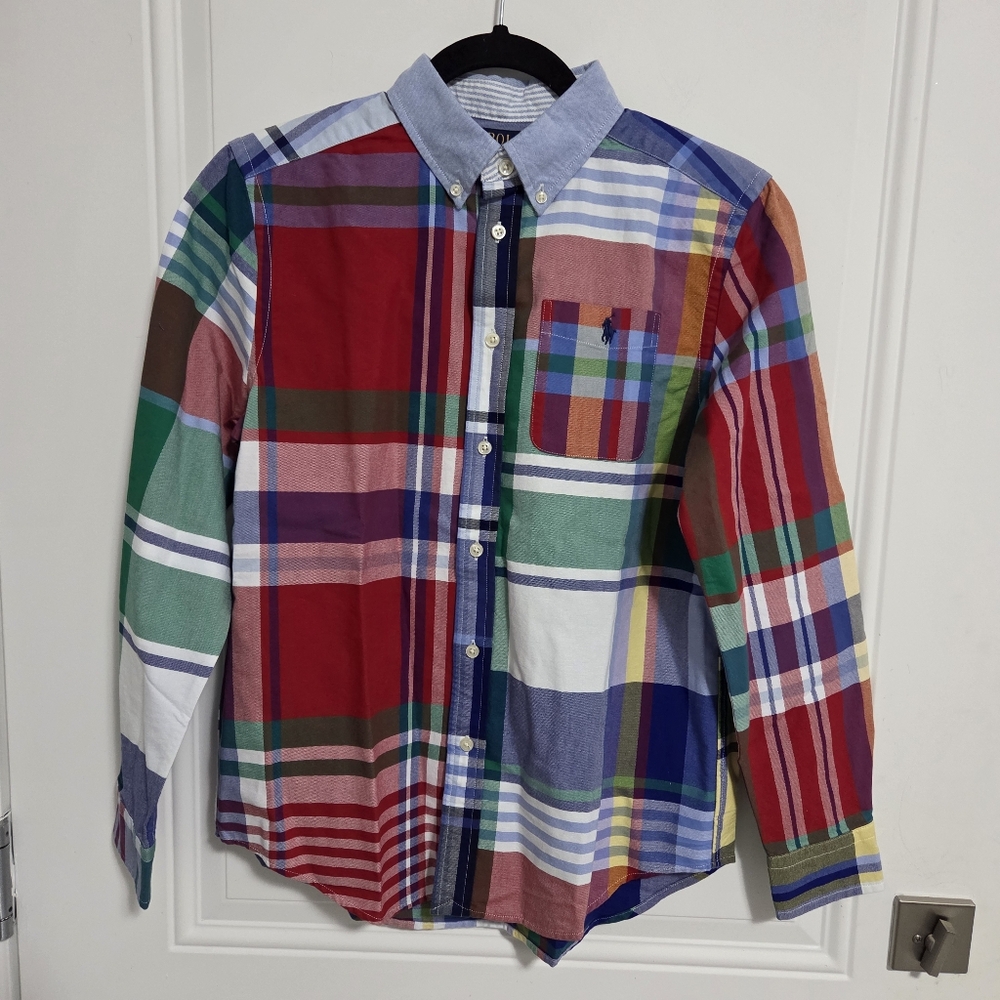 NWT - Polo Ralph Lauren Youth's Classic Fit Plaid Oxford Fun Shirt -Size L/14-16